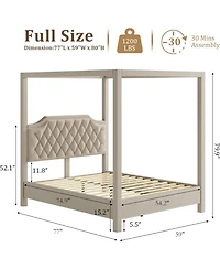 gaomon Upholstered Canopy Bed Frame Full Size with Headboard,Button Tufted,Nailhead Trim Design,No Box Spring Required