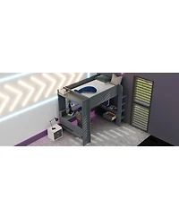 Flynama Dark Gray Wood Full Size Gaming Loft Bed Built In Desk Charging Station Storage Shelves Led Lighting Space Saving Teens Adults Furniture