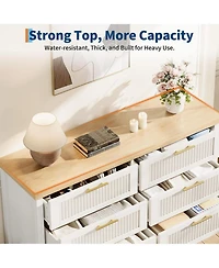 gaomon Fluted 6 Drawer Dresser for Bedroom, 47in Wide, Mid Century Modern Chest of Drawers, Wooden Fluted Dresser Chest, Living Room, White