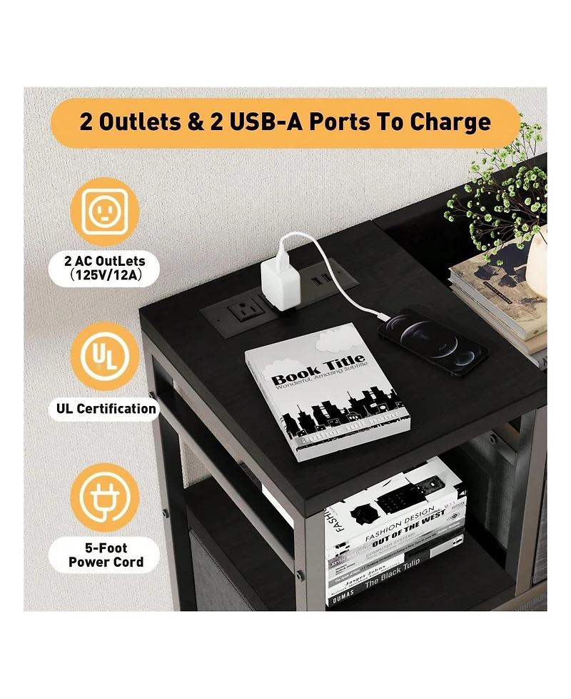 9-Drawer Modern Dresser Tv Stand with Charging Station, Open Shelf, Power Outlets, Storage Media Console, Black