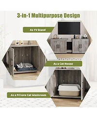 gaomon Double Room Cat Litter Cabinet, Stylish Storage Litter Box Enclosure for Two Cats, Cat Mat, Organizer, Gray