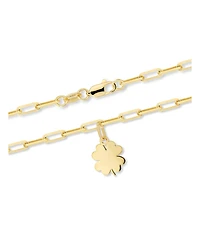 Devata Clover Heart Charm with Paperclip Chain Bracelet in 14K Gold, 7.5 in, approx. 3.0 grams.