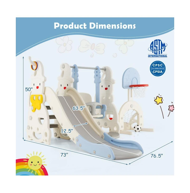 Hongge Toddler Indoor Playground 7 in 1 Slide and Swing Playset with Basketball Hoop and Climber