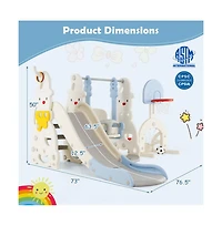 Hongge Toddler Indoor Playground 7 in 1 Slide and Swing Playset with Basketball Hoop and Climber