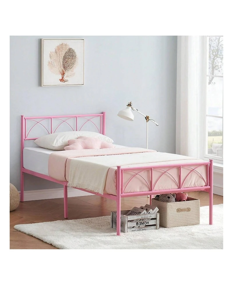 gaomon Twin Size Bed Frame with Headboard and Footboard, Heavy Duty Metal Slat Support, No Box Spring Needed, Easy Assembly