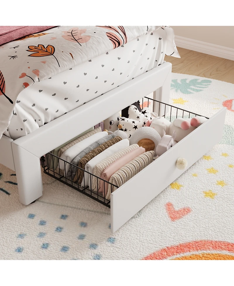 Gaomon Twin Size Upholstered Bed Frame with Led Headboard Lights & Storage Drawer, Noise Free, Platform Bed for Kids and Teens