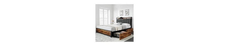 gaomon Full Size Bed Frame with Storage Linen Upholstered Headboard