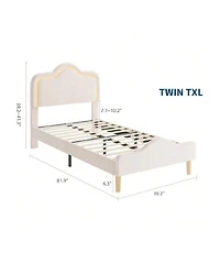 Gaomon Upholstered Led Bed Frame with Headboard and Footboard Velvet Princess Platform Bedframe for Kids or Girls Wooden Slats Support No Box Spring