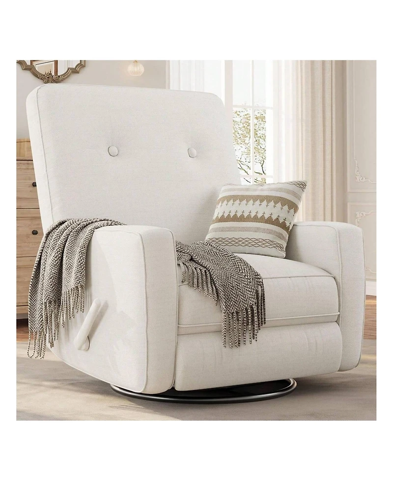 gaomon Recliner Chair 360 Degrees Swivel Rocking Glider Chair with Adjustable Backrest & Footrest Cozy Corduroy Upholstered Armchair for Living Rooms