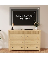 gaomon 6 Drawer Dresser for Bedroom, Wooden Chest of Drawers, Fluted Tv Stand Storage Organizer for Living Room, Hallway and Entryway, Natural Oak