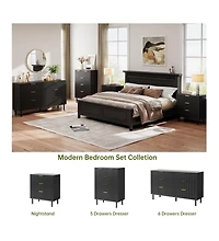 gaomon Black Fluted 3 Drawers Dresser, Wide Wood Chest of Drawers, Modern Storage Dresser Chest of Drawers Organizer