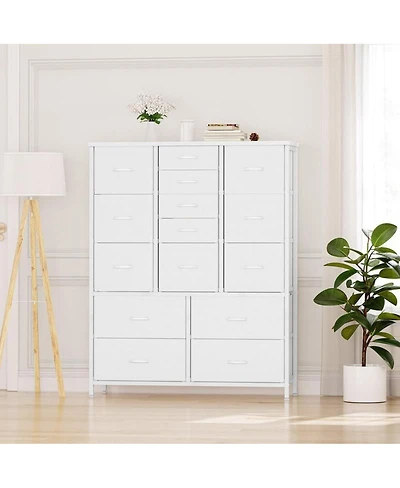 gaomon 15-Drawer Modern Tall Dresser, 48" Fabric Storage Chest, Steel Frame, Wood Top, Bedroom, Closet, Living Room