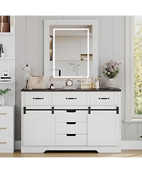 gaomon 6-Drawer Farmhouse Dresser with Sliding Barn Doors, Rustic Wood Chest Tv Stand, Bedroom, Living Room Organizer