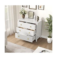 gaomon 3-Drawer Boho Rattan Dresser, Tall Modern Chest for Bedroom, Closet, Living Room, Nursery, Large Storage Cabinet