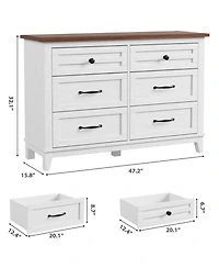 gaomon 6-Drawer Modern Wooden Dresser, 47" Wide Storage Chest, Freestanding Closet Organizer for Bedroom, Living Room