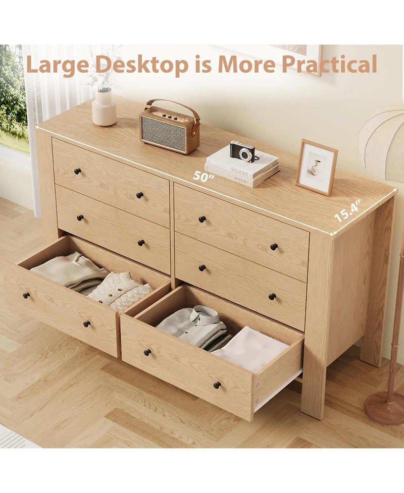 Gaomon 6-Drawer Natural Oak Modern Dresser, Large Chest, Deep Drawers, Metal Knobs, Double Storage for Kids Bedroom, Entryway, Hallway