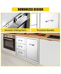 Gaomon Stainless Steel Outdoor Kitchen Drawer Combo with Trash Drawer for Bbq Grill Station, 28" W x 20" H x 20" D