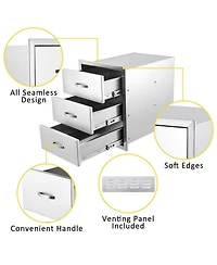 gaomon 14W x 21H x 23D Inch Outdoor Kitchen Drawers, Flush Mount Double Bbq Access Drawers, Stainless Steel, Grill Station