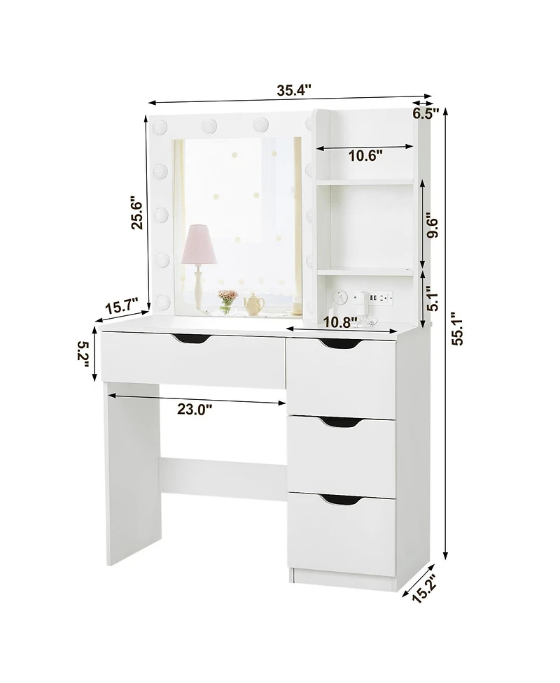 gaomon 36 Inch Makeup Vanity Table with Lights, Lighted Mirror, Power Outlet, Modern Bedroom Dressing Desk