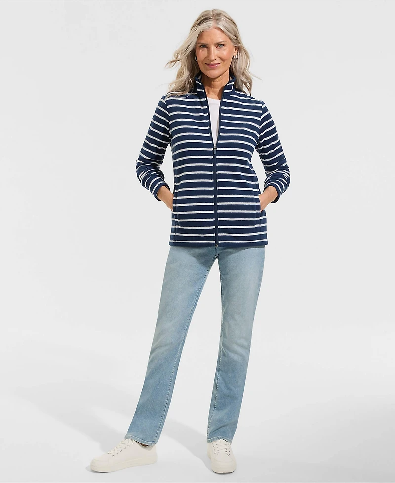 Lands' End Women's Petite Anyweather Fleece Full Zip Print Jacket