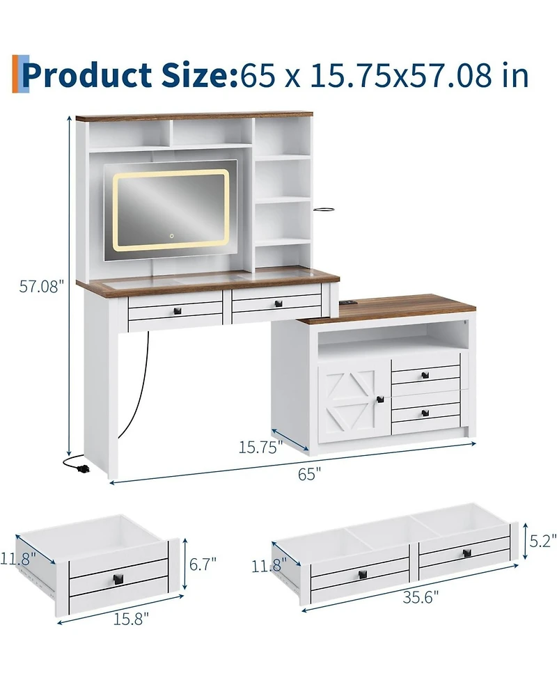 gaomon 3-Drawer 1-Door White Mdf Particle Board Vanity Table, Modern Makeup Desk Organizer for Bedroom