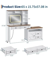 gaomon 3-Drawer 1-Door White Mdf Particle Board Vanity Table, Modern Makeup Desk Organizer for Bedroom