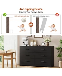 gaomon 6-Drawer Black Double Dresser 47" Wide, Modern Chest Tv Stand, Storage Cabinet with Metal Handles, Bedroom, Hallway