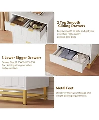 gaomon 5-Drawer White Bedroom Dresser with Metal Base, Modern Chest Cabinet Organizer for Living Room, Hallway, Closet