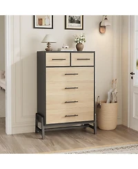 gaomon 4+2 Drawer Black Polished Engineered Wood Dresser, Chic Cabinet Legs, Waterproof Top, Anti-Tip, Modern Bedroom Storage