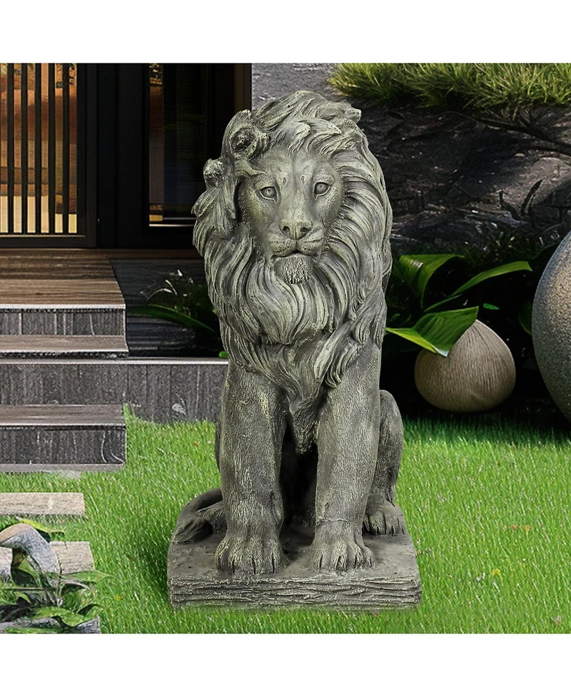 Sunjet Guardian Lion Statue – 22.8" H Concrete Seated Lion Sculpture for Outdoor Garden, Patio, Yard & Home Decor