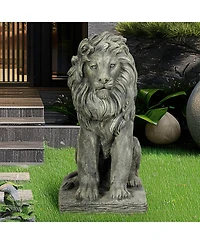 Sunjet Guardian Lion Statue – 22.8" H Concrete Seated Lion Sculpture for Outdoor Garden, Patio, Yard & Home Decor