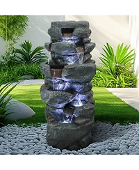 Sunjet 40.5" H 5-Tier Concrete Water Fountain – Indoor/Outdoor Cascading Waterfall with Built-in Led Lights for Home, Garden, Backyard Dec