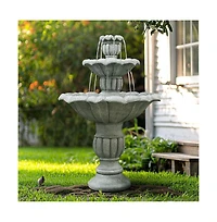 SunJet 39.3”H 3-Tier Outdoor Floor Water Fountain – Concrete Cascading Fountain with Pump for Garden, Patio, Yard & Home Decor