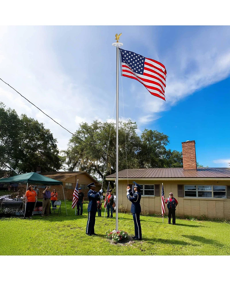 Yescom 25' Heavy Duty Flag Pole Kit with Solar Light & Deck Mount Bravery Mega 13 Gauge Aluminum Sectional Flagpole for Outdoor Patio Dock Side Silver