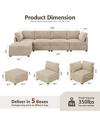 Xizzi 98'' Modular Sectional Sofa Couch, 5-Piece Comfy Corduroy Fabric Couch for Living Room, Modern L-Shaped Deep Seat with Chaise Ottoman