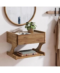 Tribesigns Solid Wood Floating Nightstand, Wall Mounted Bedside Table