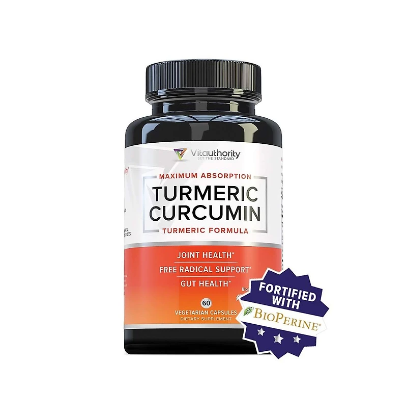 Vitauthority Turmeric Capsules with Bioperine Black Pepper, Antioxidant Support for Healthy Joints and Inflammation Relief, 60 ct