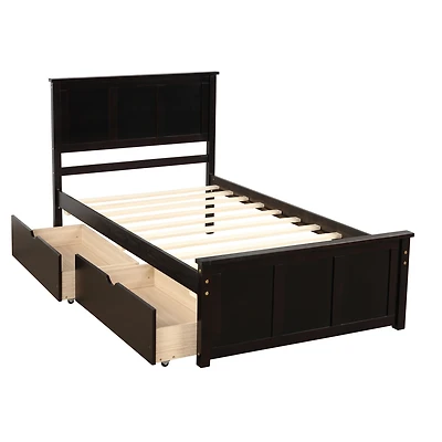 Boyel Living Full Wood Platform Bed with House-shaped Storage Headboard and 2 Drawers
