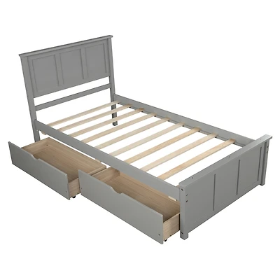 Boyel Living Full Wood Platform Bed with House-shaped Storage Headboard and 2 Drawers