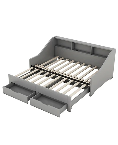 Boyel Living Twin to King Size Daybed Frame with Storage Bookcases and Two Drawers,Charging Design