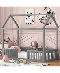 Boyel Living Twin Wood House Bed with Fence and Door