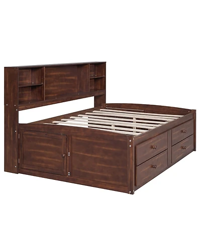 Boyel Living Full Size Wooden Captain Bed with Built-in Storage Shelves, 4 Drawers and 2 Cabinets