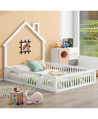 Boyel Living Wood Full Size House Platform Bed with Guardrail