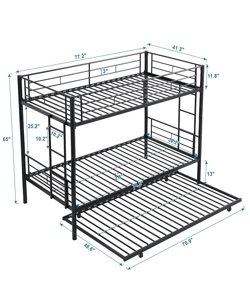 Boyel Living Twin Over Twin Metal Bunk Bed with Trundle, No Box Spring Needed, Easy Assemble