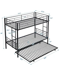 Boyel Living Twin Over Twin Metal Bunk Bed with Trundle, No Box Spring Needed, Easy Assemble