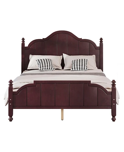 Boyel Living Queen Wooden Bed Frame with Headboard Vintage Platform Slats Support Easy Assembly