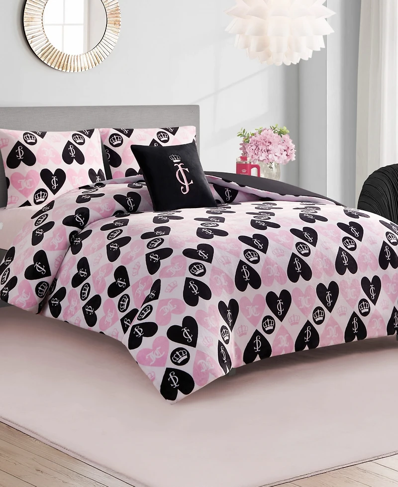 Juicy Couture Plush Reversible Queen Heart Logo -Pc. Comforter Set