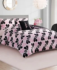 Juicy Couture Plush Reversible Queen Heart Logo Comforter Set