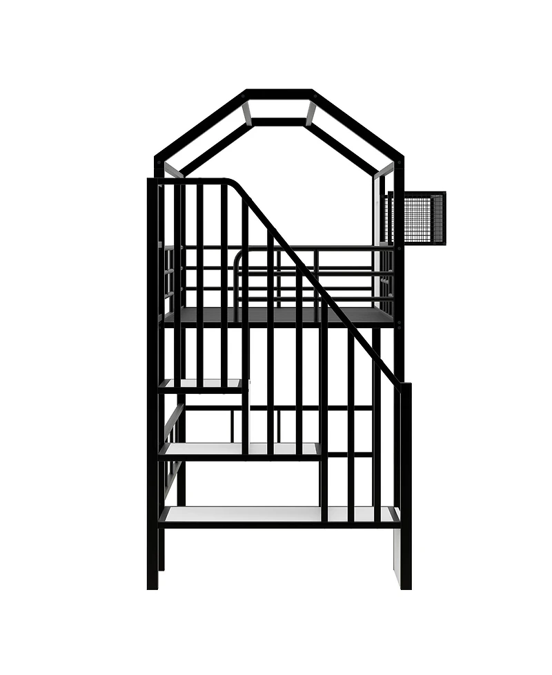 Simplie Fun Metal Loft Bed With Roof Design And A Storage Box, Twin, Pink