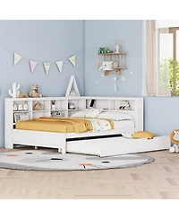 Streamdale Furniture Wooden Full Size Day Bed with Twin Trundle, Storage & Usb Ports, White
